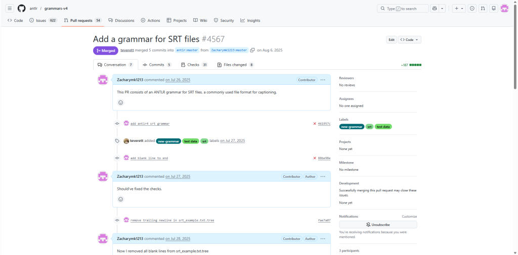 SRT grammar for ANTLR